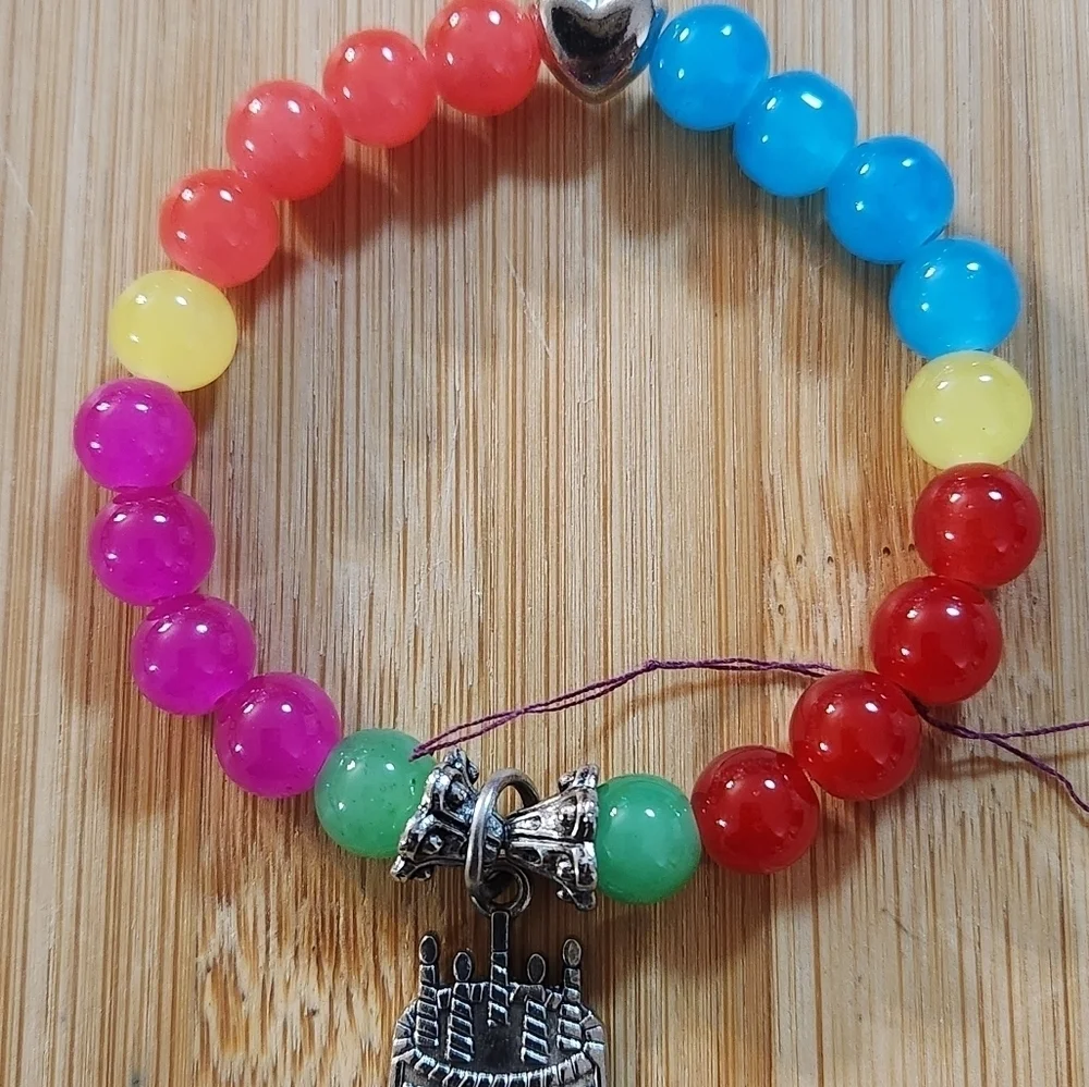 Hand Crafted Bracelet Beaded Stretch Charm Happy Birthday Yellow Multi